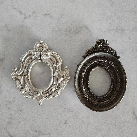 PAIR OF VINTAGE SMR ITALY ORNATE SILVER & BRONZE FRAMES 1.25" W x 1.5" H OPENING - Picture 3 of 14